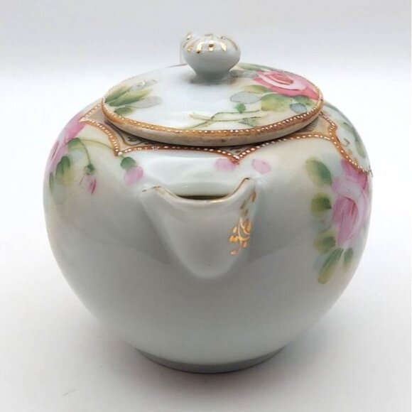 Vintage Handpainted Floral Porcelain Teapot Gold Trim Japan MCM - Picture 3 of 7